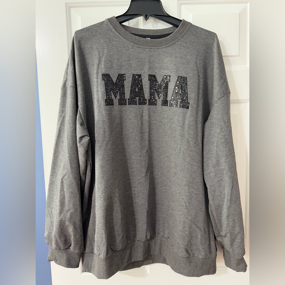 Charcoal Sequin 'MAMA' Graphic Sweatshirt